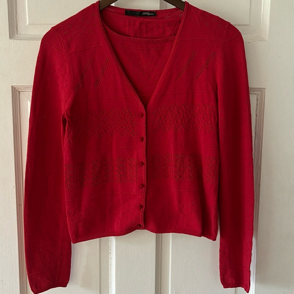 Les Copains Pointelle Sweater Set with Knot Buttons